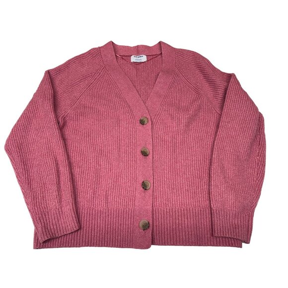 Old Navy Cardigan Women L Pink Button-Up Sweater Ribbed Knit Preppy Comfy Layer - Picture 1 of 6